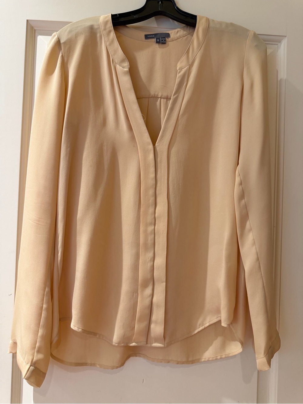 Vince Pale Cream Split V-Neck Long Sleeve Blouse